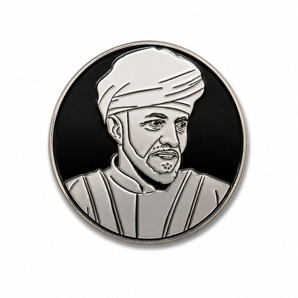 ستيكر السلطان قابوس بتصميم أبيض وأسود