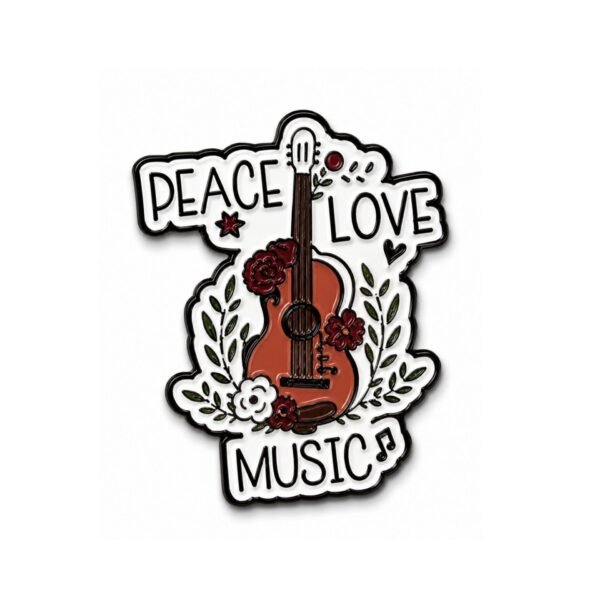 ستيكر معدني بتصميم جيتار وعبارة Peace Love Music