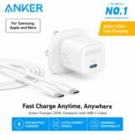 Anker 25W USB-C fast charger with USB-C cable for smartphones and tablets.