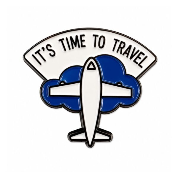 ستيكر معدني طائرة مع عبارة It's Time to Travel.