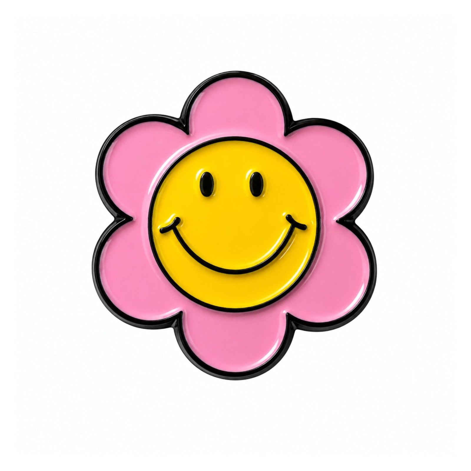 smiley-flower-metal-sticker.jpg ستيكر معدني زهرة وردية بوجه مبتسم.