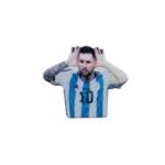 ستيكر معدني لليونيل ميسي أثناء احتفالية "اسمعوني" بقميص المنتخب الأرجنتيني.