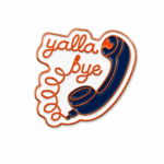 ستيكر معدني Yalla Bye بتصميم هاتف كلاسيكي أزرق مع عبارة يلا باي