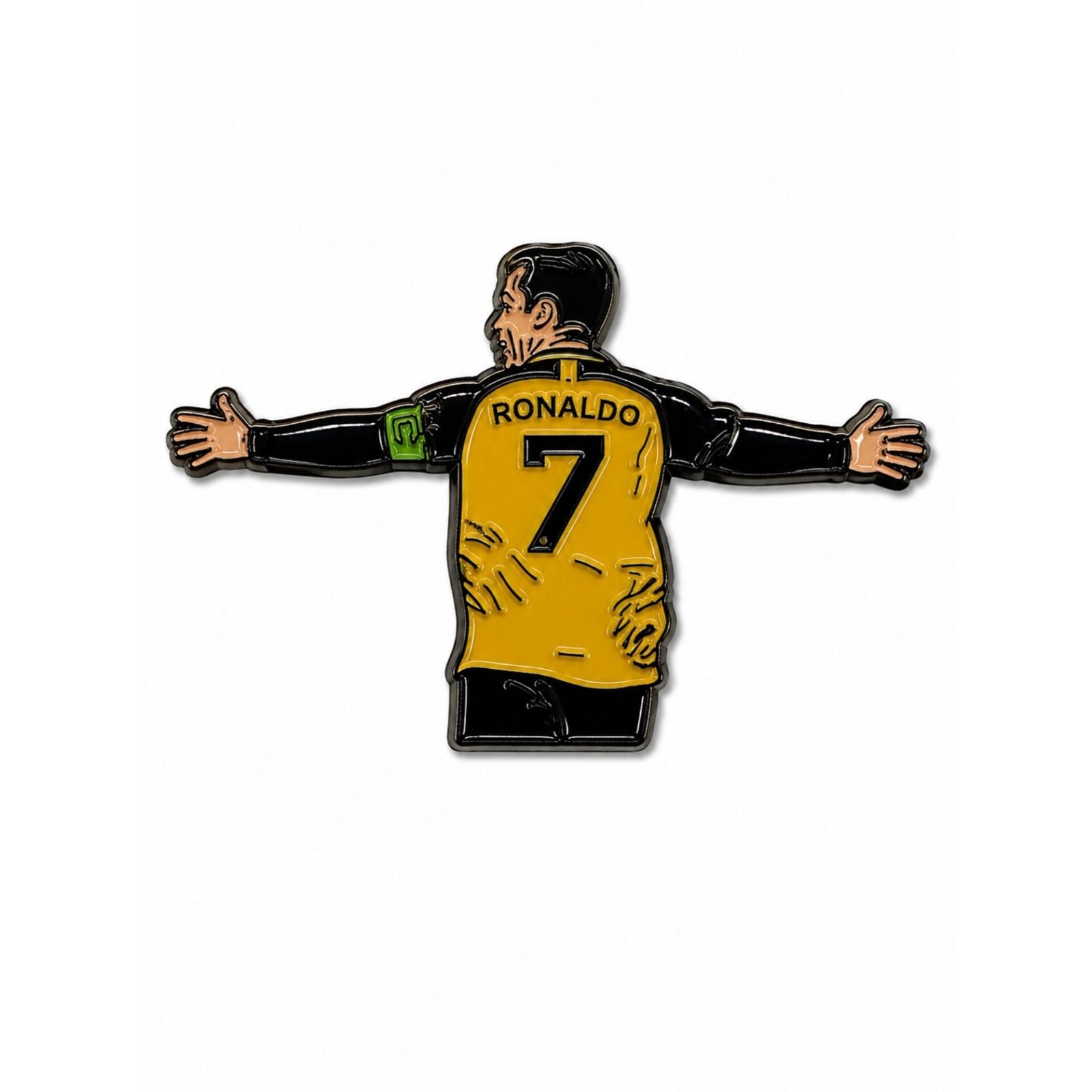 ronaldo-7-celebration-metal-sticker.jpg ستيكر معدني كريستيانو رونالدو رقم 7 بالقميص الأصفر والأسود وذراعيه مفتوحتان في وضعية احتفالية