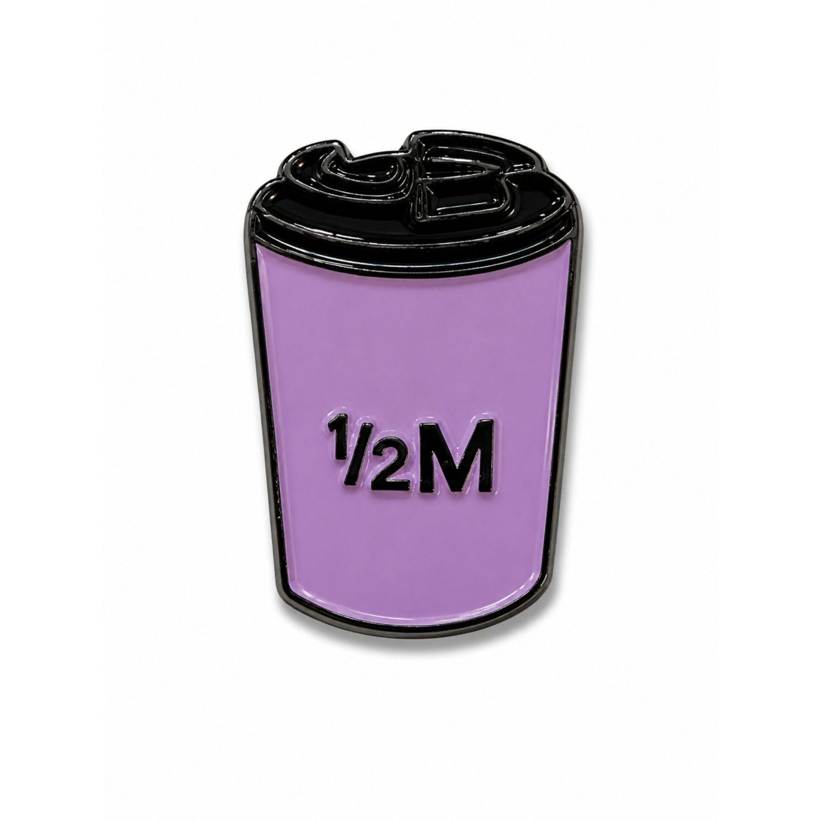 half-million-purple-coffee-cup-sticker.jpg ستيكر كوب قهوة بنفسجي مكتوب عليه 1/2M بتصميم مرح على خلفية بيضاء