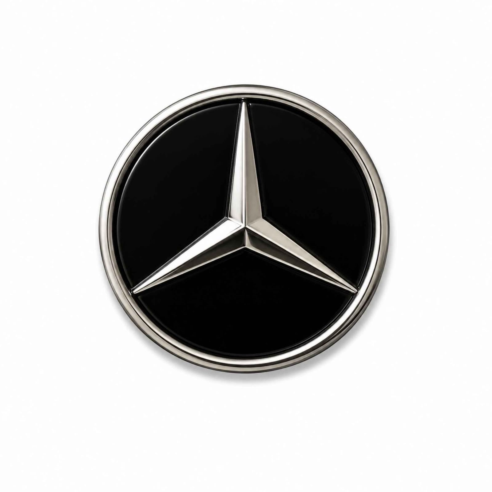 mercedes-logo-metal-sticker-1.jpg ستيكر معدني دائري شعار مرسيدس باللون الأسود والفضي.