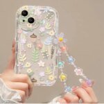 🌸 Clear Floral Case with Chain Bracelet for iPhone