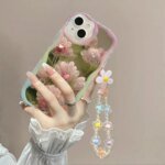 🌸 Clear Floral Case with Chain Bracelet for iPhone