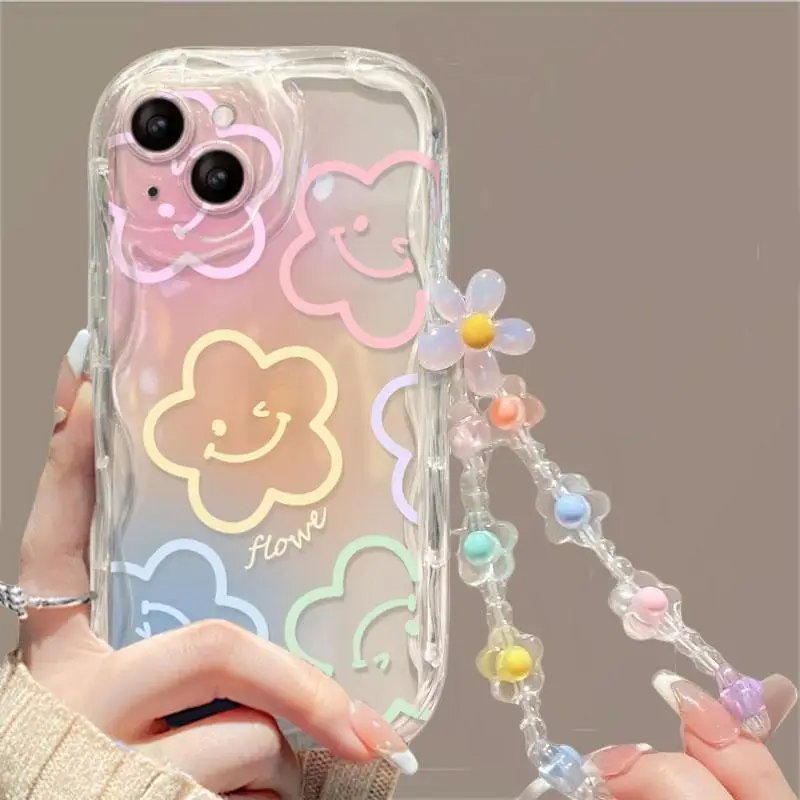 Clear Floral Case with Chain Bracelet for Samsung Galaxy - Mobiles Garage 🌸 Clear Floral Case with Chain Bracelet for Samsung Galaxy