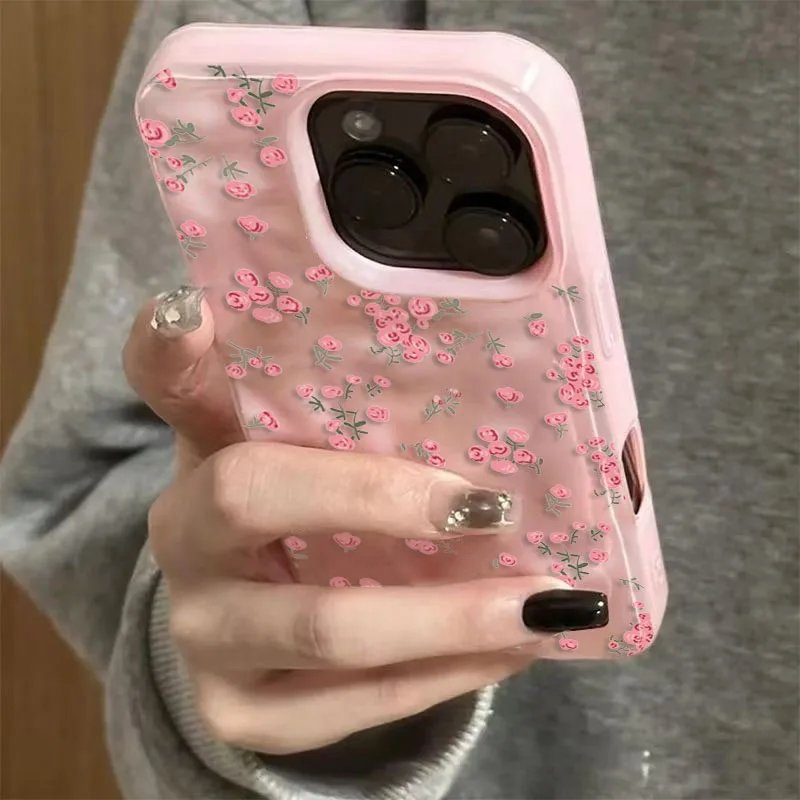 Pink Roses Case with Wavy Texture for iPhone - Mobiles Garage 🌷 Pink Roses Case with Wavy Texture for iPhone