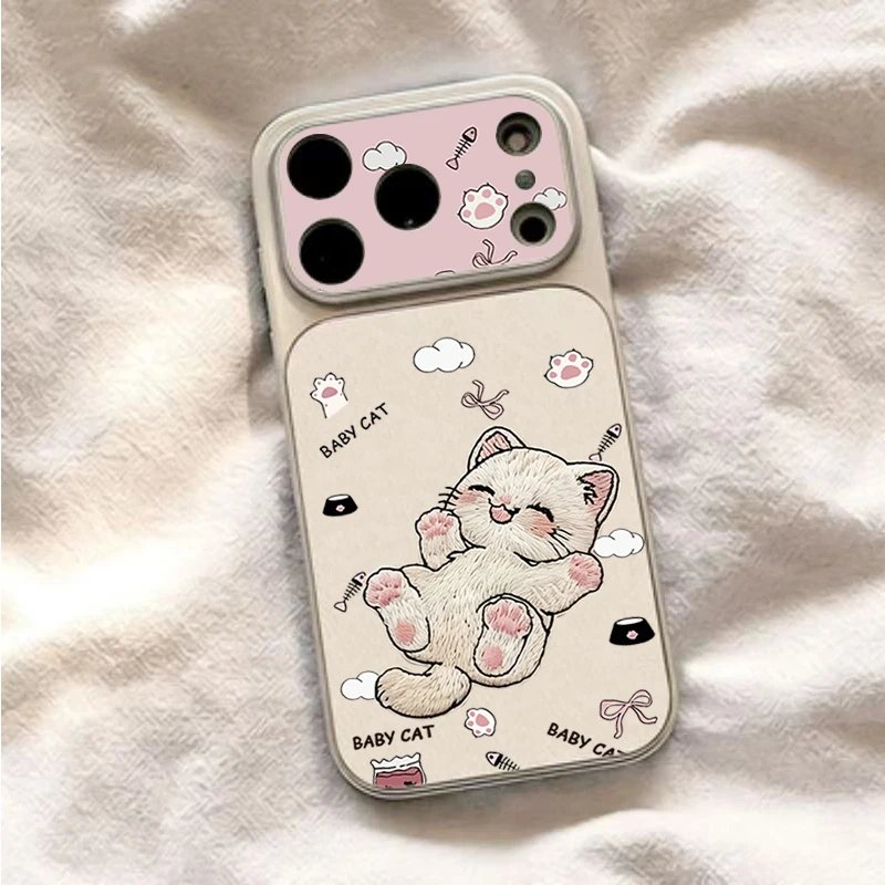 Embroidered Little Cat Case for iPhone - Mobiles Garage 🐱 Embroidered Little Cat Case for iPhone