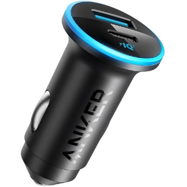 شاحن سيارة Anker بمنفذين USB باللون الأسود بتصميم صغير