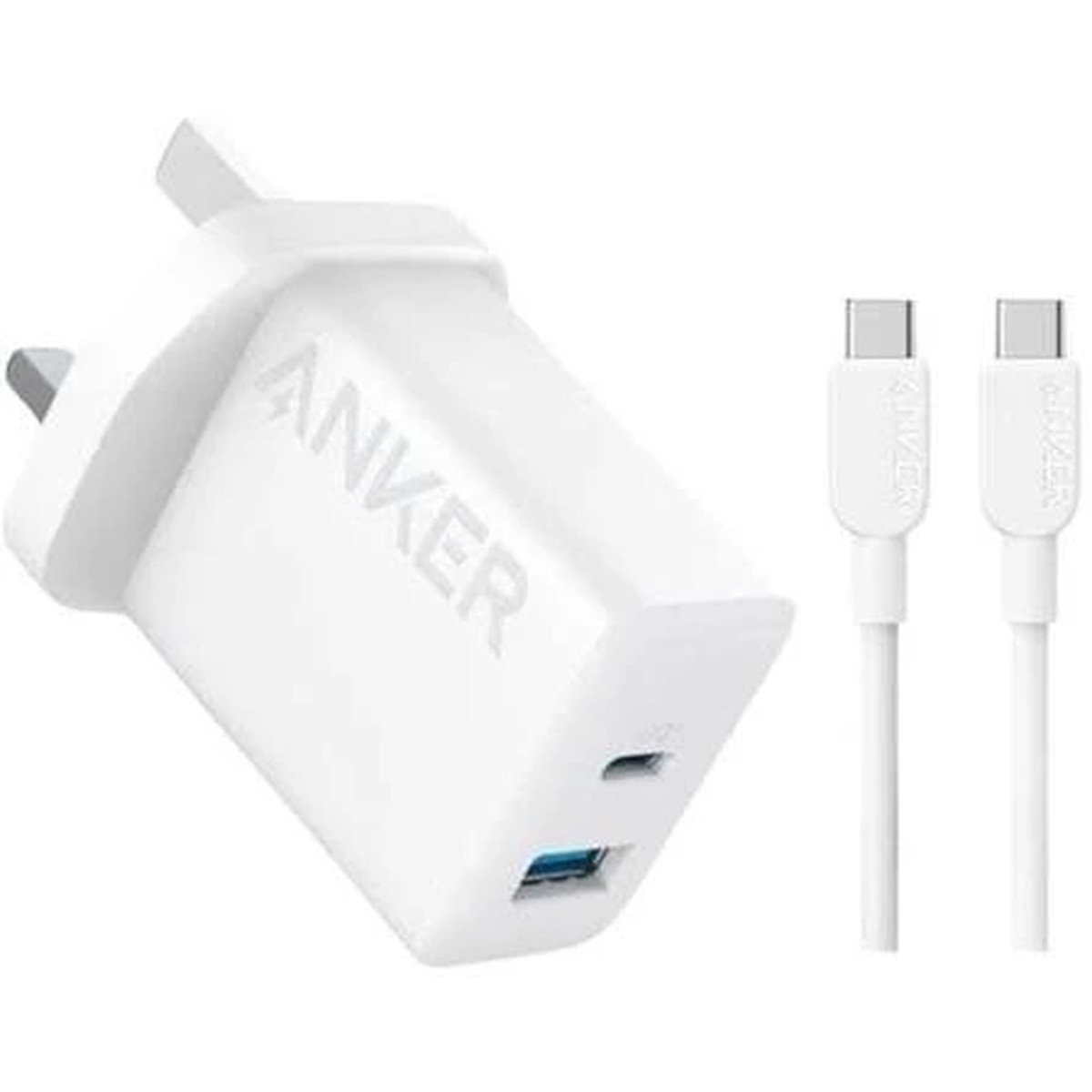⚡ شاحن أنكر 20W بمنفذين مع كيبل USB-C شاحن Anker بقوة 20W بمنفذين مع كيبل USB-C