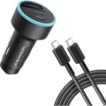 شاحن سيارة Anker يشحن ثلاثة أجهزة مع كيبل USB-C إلى USB-C باللون الأسود