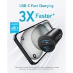 شاحن سيارة Anker بقوة 30W بمنفذين مع مؤشر LED باللون الأسود - صورة 3