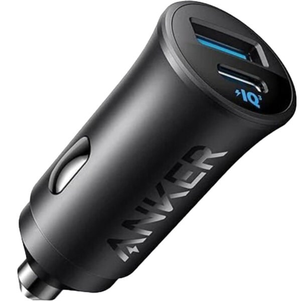 شاحن سيارة Anker بقوة 30W بمنفذين مع مؤشر LED باللون الأسود