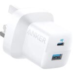 شاحن Anker 323 بمنفذين USB-C و USB-A باللون الأبيض