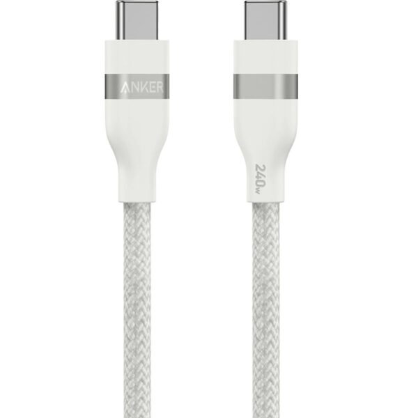 كيبل Anker المجدول من USB-C إلى USB-C بطول 0.9 متر باللون الأبيض