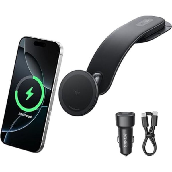 شاحن السيارة اللاسلكي المغناطيسي Anker Qi2 بقوة 15W باللون الأسود