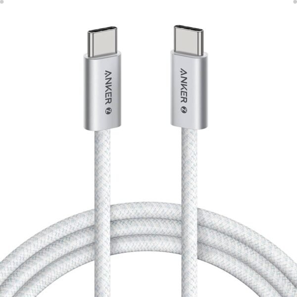 كيبل Anker Zolo المجدول USB-C إلى USB-C بقوة 240W وطول 1.8 متر باللون الأبيض