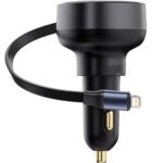 شاحن سيارة Baseus بقوة 55W مع كيبل Lightning مدمج قابل للسحب ومنفذ USB-C باللون الأسود - صورة 4