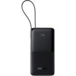 باور بنك Baseus Bipow 2 بسعة 10000mAh مع كيبل USB-C مدمج وشاشة رقمية باللون الأسود