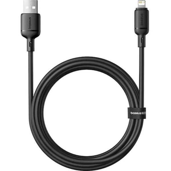 كيبل Baseus Silky من USB-A إلى Lightning بطول 1 متر باللون الأسود من السيليكون الناعم