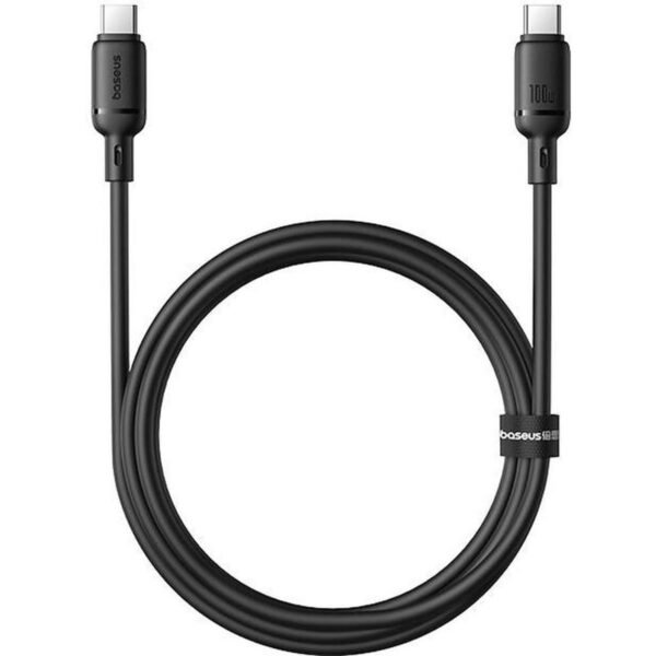 كيبل Baseus Silky من USB-C إلى USB-C بطول 1 متر باللون الأسود