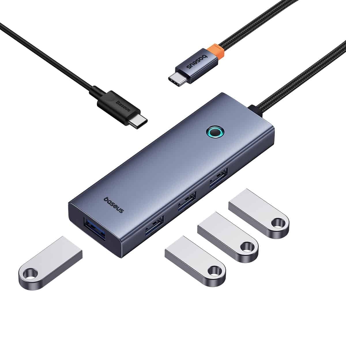 🔌 Baseus UltraJoy 5-Port Type-C Hub Grey 🔌 Baseus UltraJoy 5-Port Hub Type-C to 4x USB 3.0 + PD Space Gray