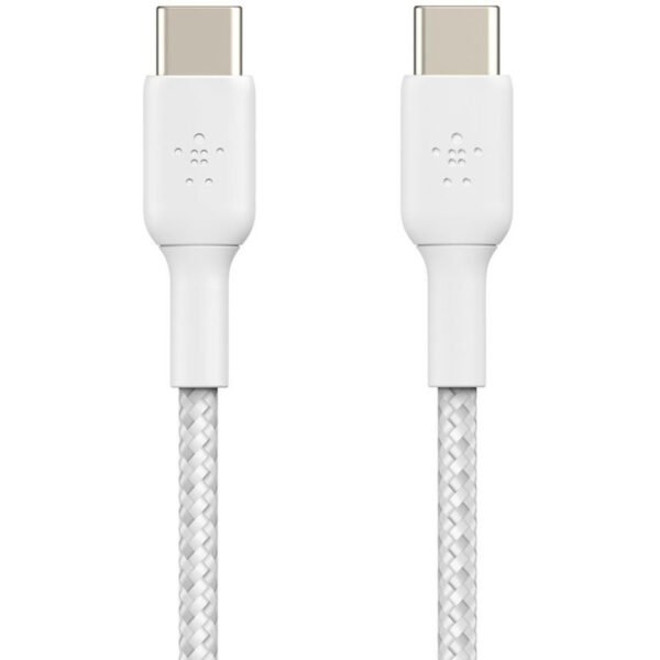 كيبل Belkin BoostCharge المجدول من USB-C إلى USB-C بطول 1 متر باللون الأبيض