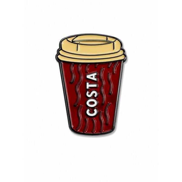 ستيكر معدني كوب قهوة ورقي عنابي مكتوب عليه COSTA بغطاء بيج لكفر الجوال