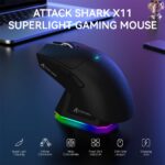 ماوس الألعاب Attack Shark X11 اللاسلكي الأسود مع قاعدة الشحن المضيئة RGB - صورة 4