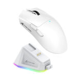 ماوس ألعاب Attack Shark X11 اللاسلكي الخفيف مع قاعدة شحن RGB باللون الأبيض