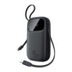باور بنك Baseus QPow 3 بسعة 10000mAh وقوة 45W بشاشة رقمية وكيبلين USB-C مدمجين باللون الأسود