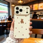 🧸 Beige Case with Little Bear and Hearts for iPhone