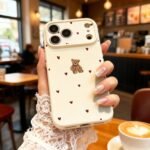 🧸 Beige Case with Little Bear and Hearts for iPhone