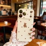 🧸 Beige Case with Little Bear and Hearts for iPhone