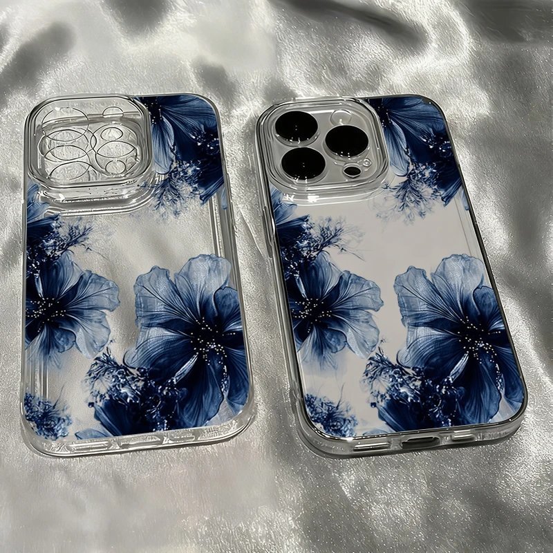 Clear Case with Blue Flowers for iPhone - Mobiles Garage 💙 Clear Case with Blue Flowers for iPhone
