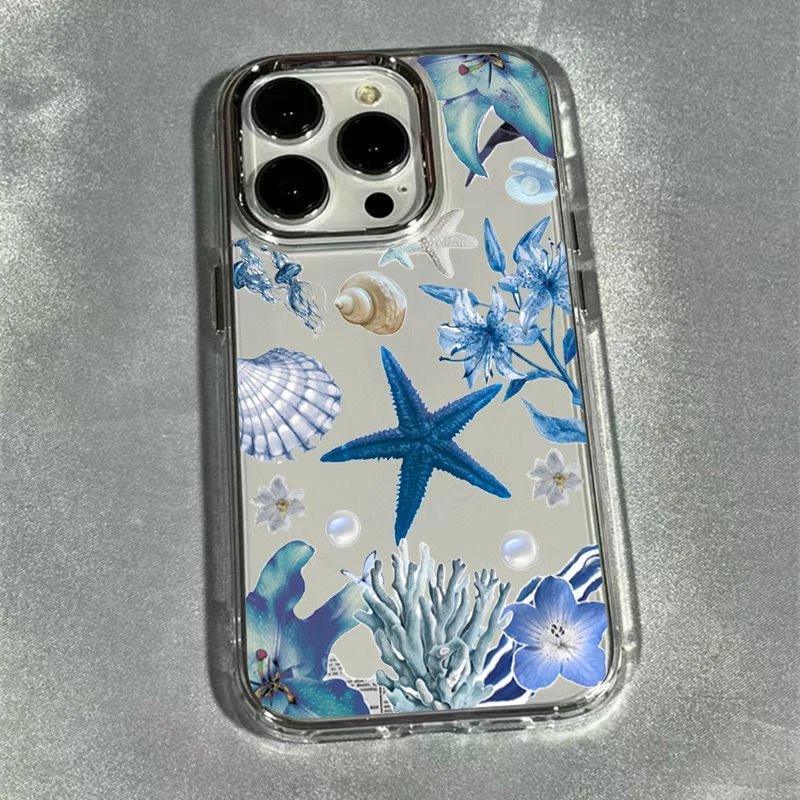 Clear Blue Starfish and Shells Case for iPhone - Mobiles Garage 6 ⭐ Clear Blue Starfish and Shells Case for iPhone