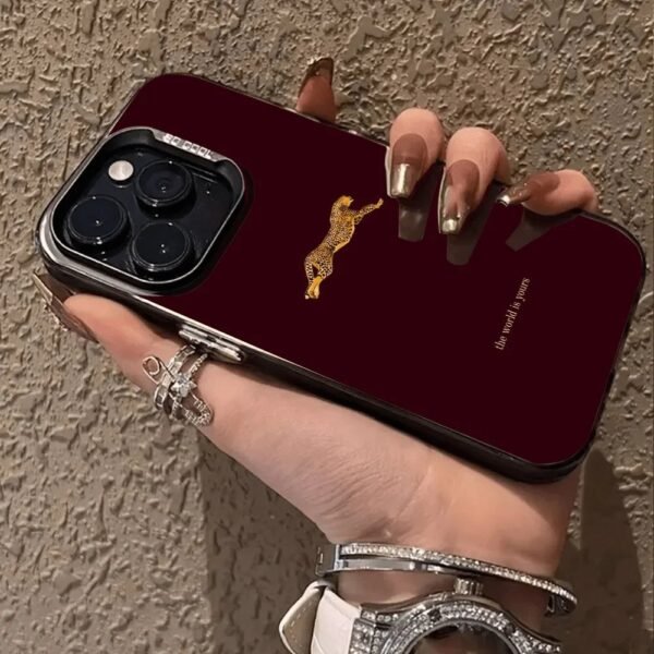 🐆 Burgundy Case with Gold Leopard for Redmi