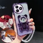 🧸 Glitter Case with Teddy Stand and Crystal Chain for Honor X50i Plus
