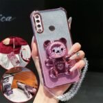 🧸 Glitter Case with Teddy Stand and Crystal Chain for Honor X50i Plus