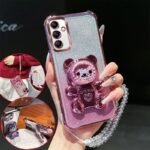 🧸 Glitter Case with Teddy Stand and Crystal Chain for Samsung Galaxy A17 / A26