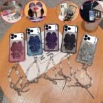 🐰 Glitter Case with Bunny Mirror Stand and Pearl Chain for iPhone 16 / 17