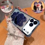 🐰 Glitter Case with Bunny Mirror Stand and Pearl Chain for iPhone 16 / 17