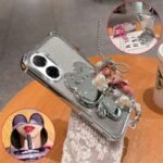 🐰 Glitter Case with Bunny Mirror Stand and Pearl Chain for Redmi A3 / A5 / A7
