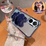 🐰 Glitter Case with Bunny Mirror Stand and Pearl Chain for Redmi A3 / A5 / A7