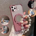 💄 Glitter Case with Mirror Stand and Pearl Chain for iPhone X / 11 / 12