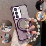 💄 Glitter Case with Mirror Stand and Pearl Chain for Redmi 15