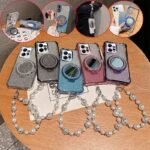 💄 Glitter Case with Mirror Stand and Pearl Chain for Redmi Note 12